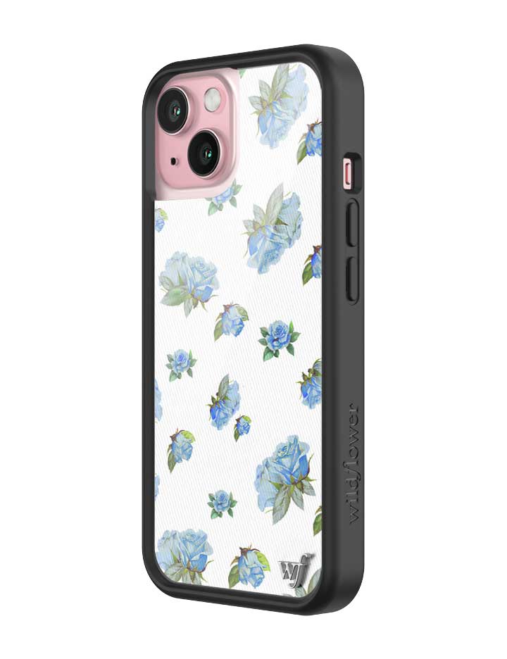 Wildflower iPhone case 15 Moonlight Rose Floral Cute Blue