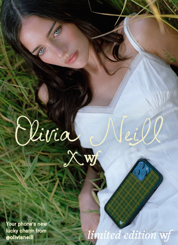 olivia neill x wildflower cases collaboration green plaid phone case design
