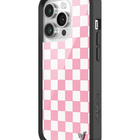 Wildflower iPhone case 14 Pro Checkers Pink White Cute