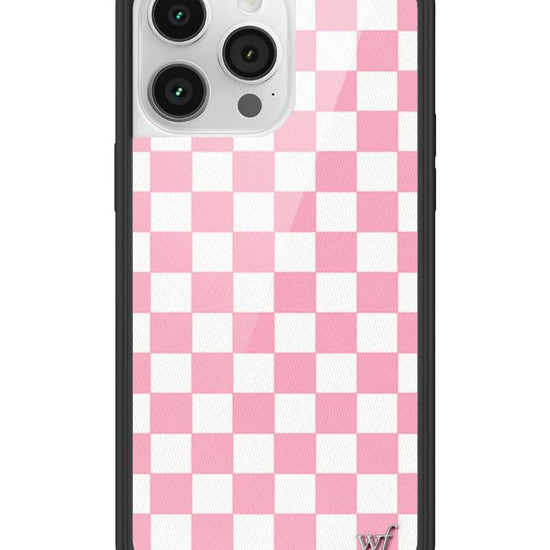 Wildflower iPhone case 14 Pro Max Checkers Pink White Cute
