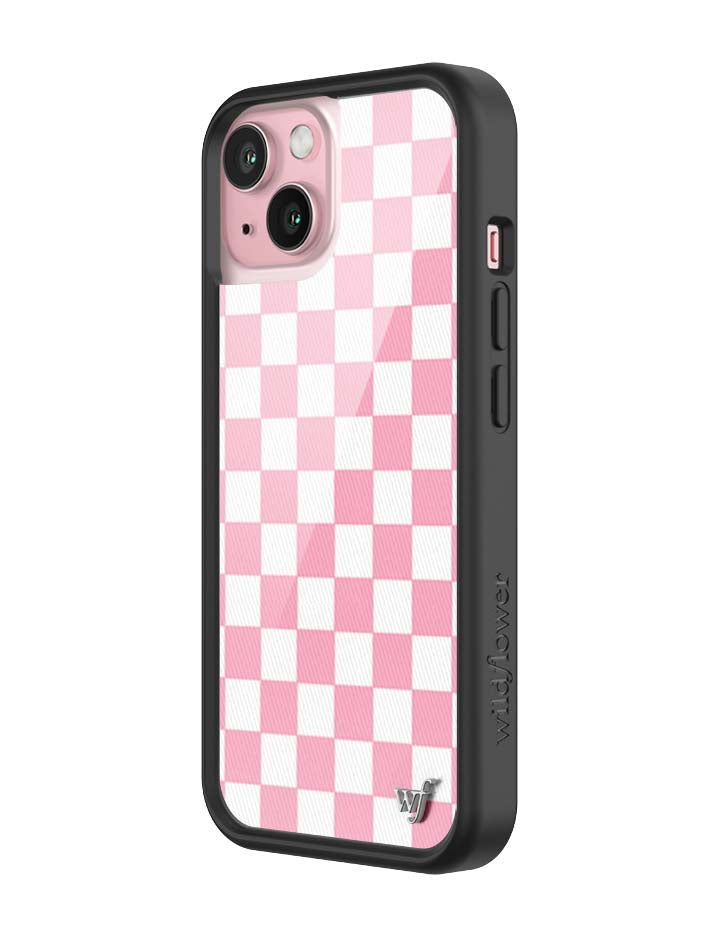 Wildflower iPhone case 15 Checkers Pink White Cute