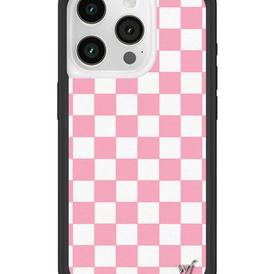 Wildflower iPhone case 15 Pro Checkers Pink White Cute