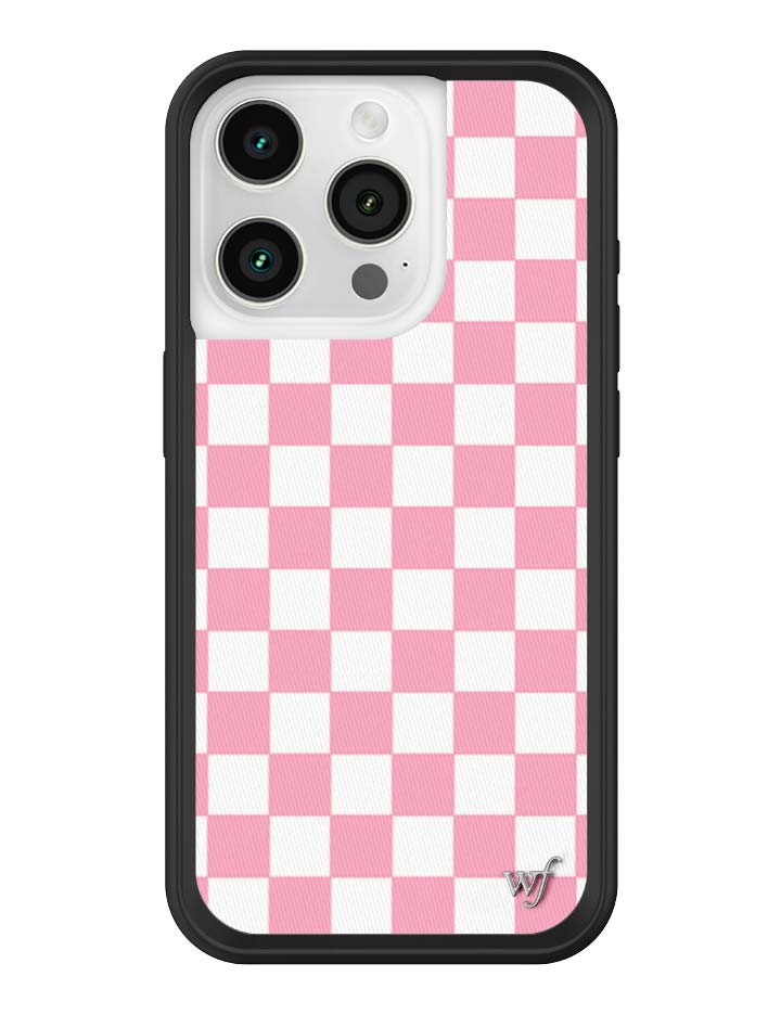 Wildflower iPhone case 15 Pro Checkers Pink White Cute
