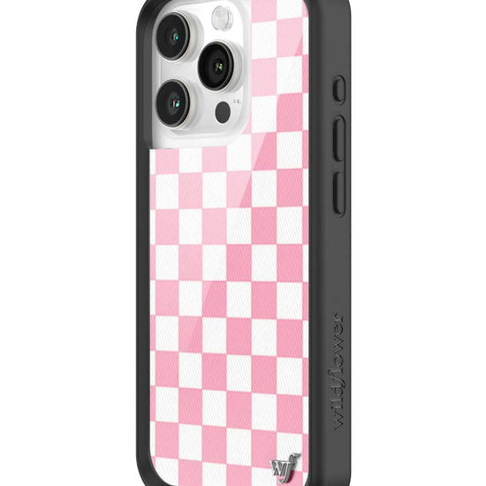 Wildflower iPhone case 15 Pro Checkers Pink White Cute