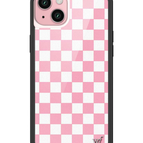 Wildflower iPhone case 15 Plus Checkers Pink White Cute