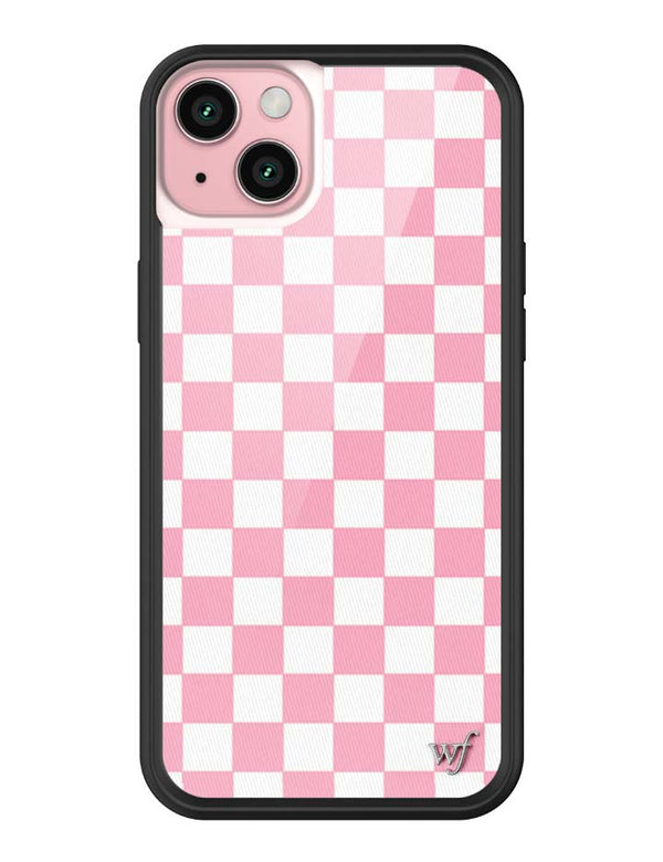 Wildflower iPhone case 15 Plus Checkers Pink White Cute