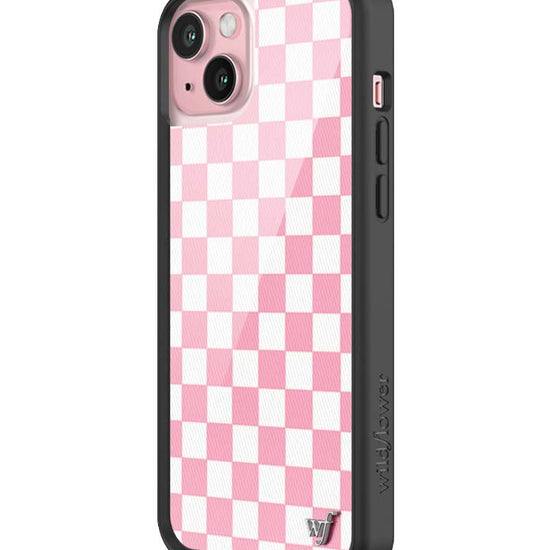 Wildflower iPhone case 15 Plus Checkers Pink White Cute