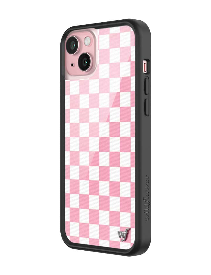 Wildflower iPhone case 15 Plus Checkers Pink White Cute