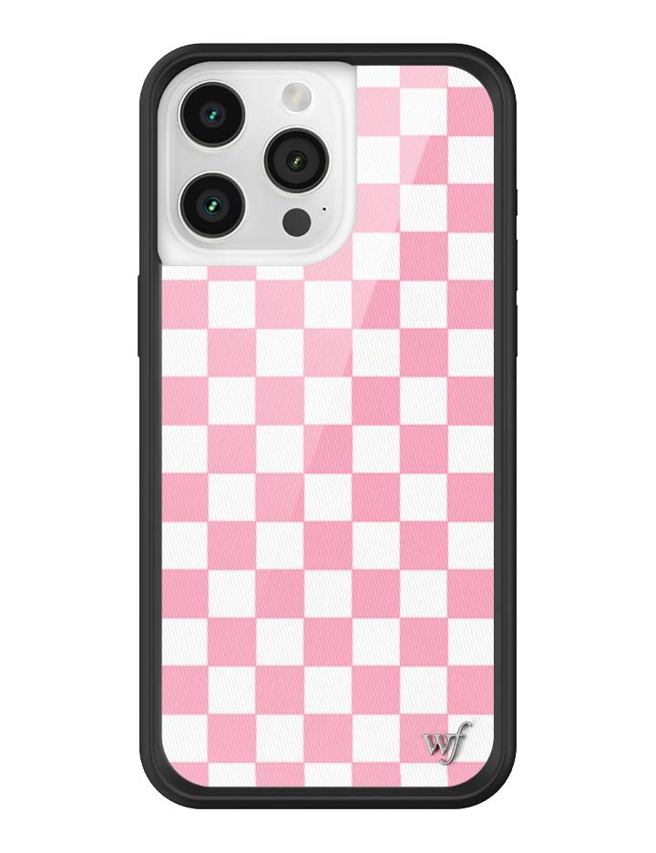 Wildflower iPhone case 15 Pro Max Checkers Pink White Cute