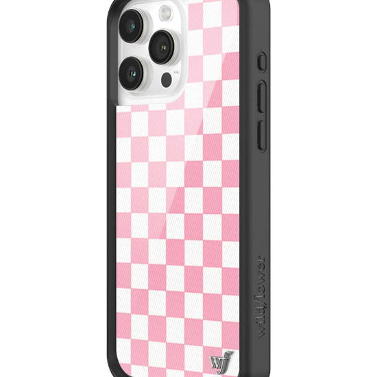 Wildflower iPhone case 15 Pro Max Checkers Pink White Cute