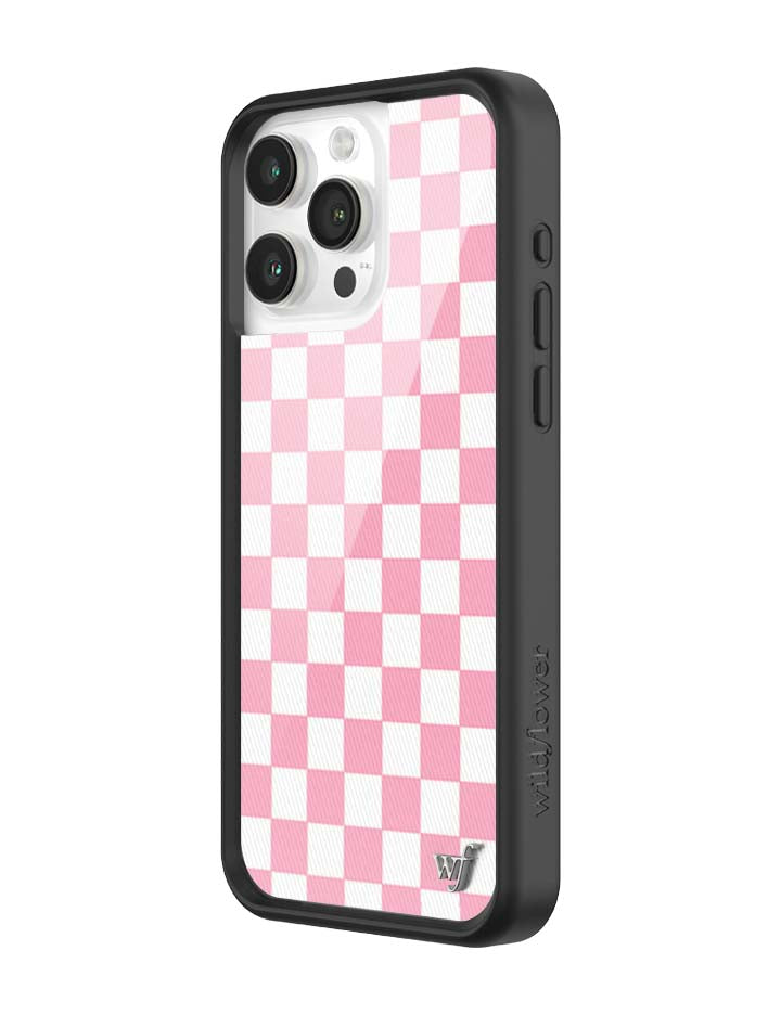 Wildflower iPhone case 15 Pro Max Checkers Pink White Cute