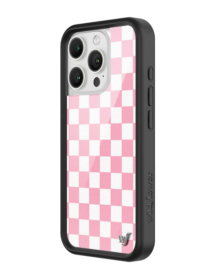 Wildflower iPhone case 16 Pro Checkers Pink White Cute