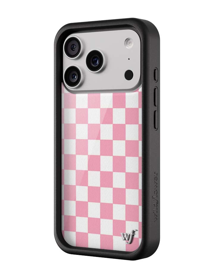 Wildflower iPhone case 17 Pro Checkers Pink White Cute