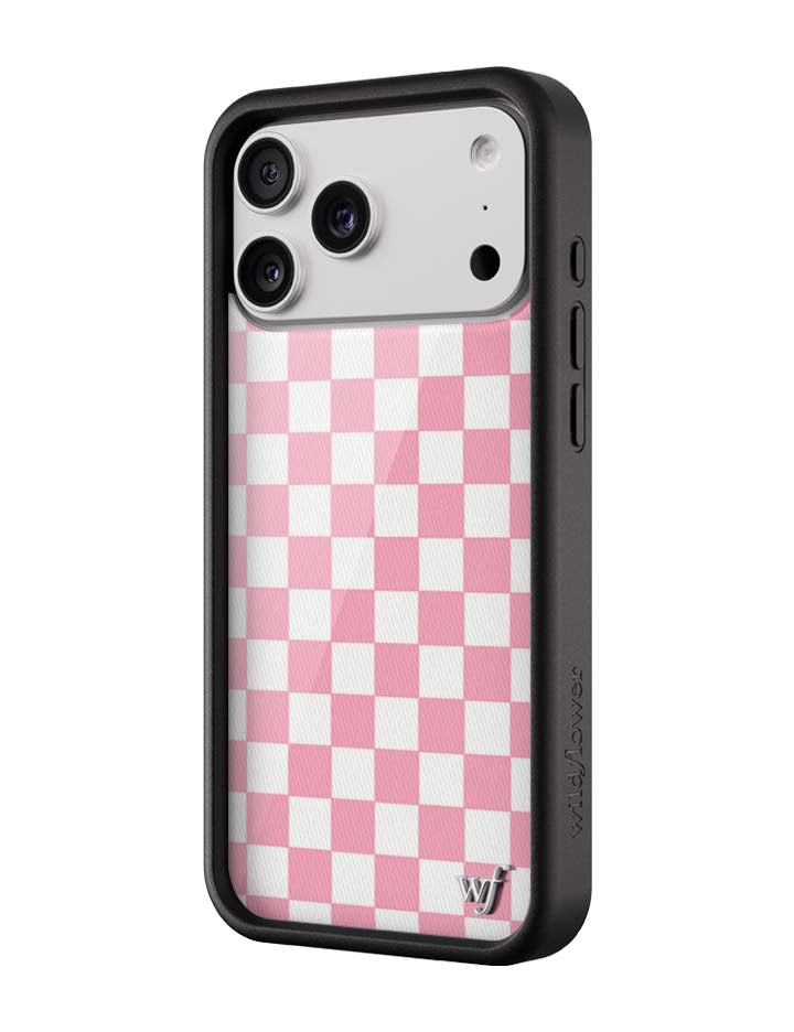 Wildflower iPhone case 18 Pro Max Checkers Pink White Cute