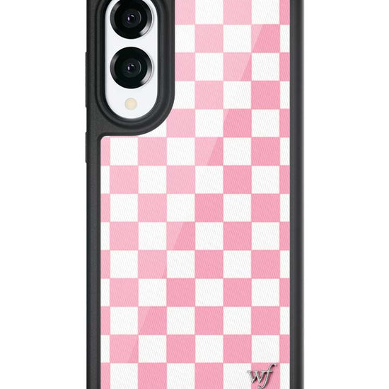 Wildflower Galaxy S25 case Edge Checkers Pink White Cute