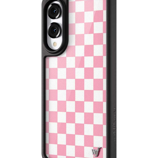 Wildflower Galaxy S25 case Edge Checkers Pink White Cute
