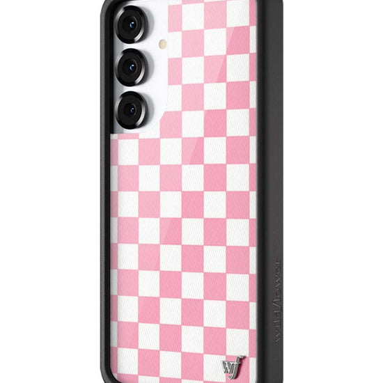 Wildflower Galaxy S25 case Plus Checkers Pink White Cute