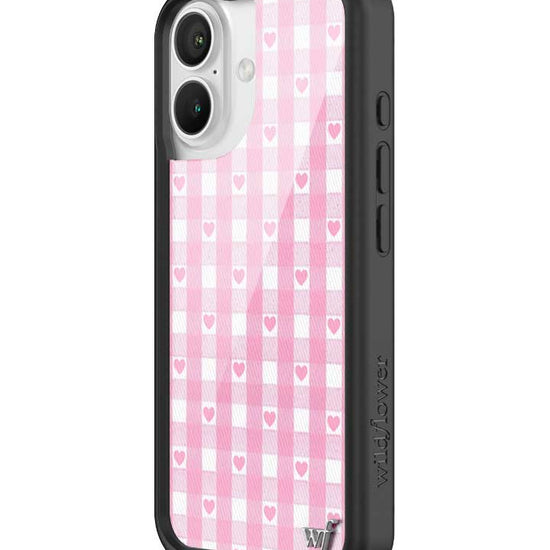 Wildflower iPhone case 16 Pink Gingham Hearts Vintage Cute 