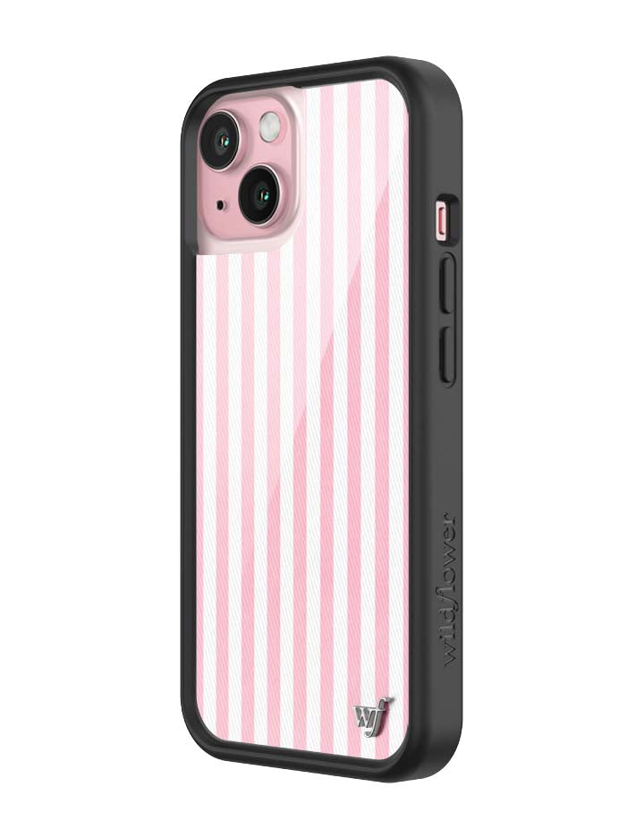 Wildflower iPhone case 15 Pink Stripes White Classic Cute