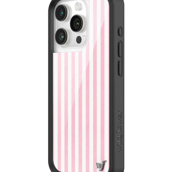 Wildflower iPhone case 15 Pro Pink Stripes White Classic Cute