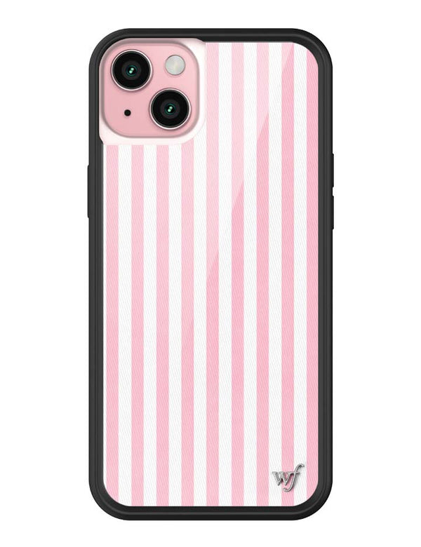 Wildflower iPhone case 15 Plus Pink Stripes White Classic Cute