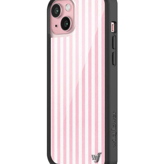 Wildflower iPhone case 15 Plus Pink Stripes White Classic Cute