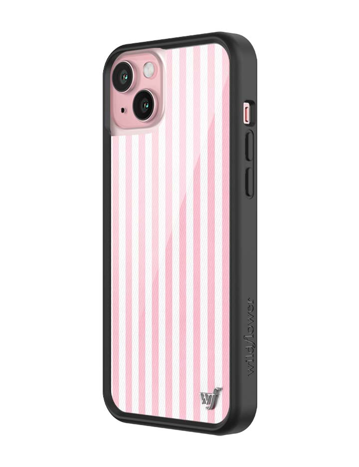 Wildflower iPhone case 15 Plus Pink Stripes White Classic Cute