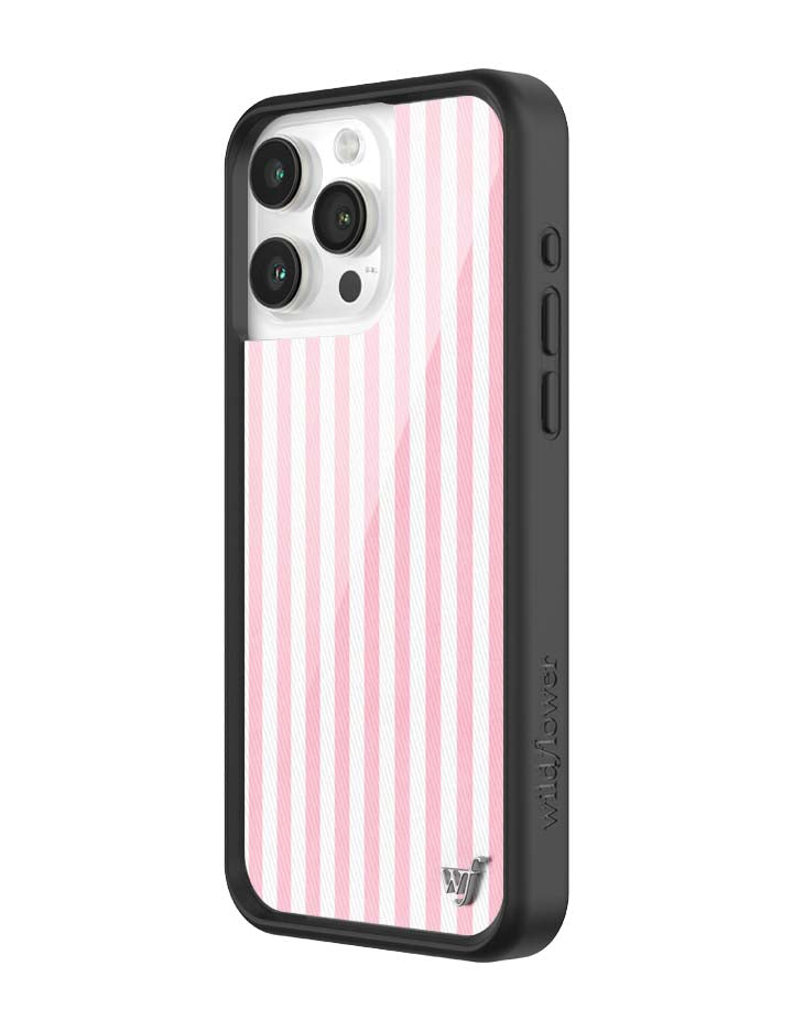 Wildflower iPhone case 15 Pro Max Pink Stripes White Classic Cute