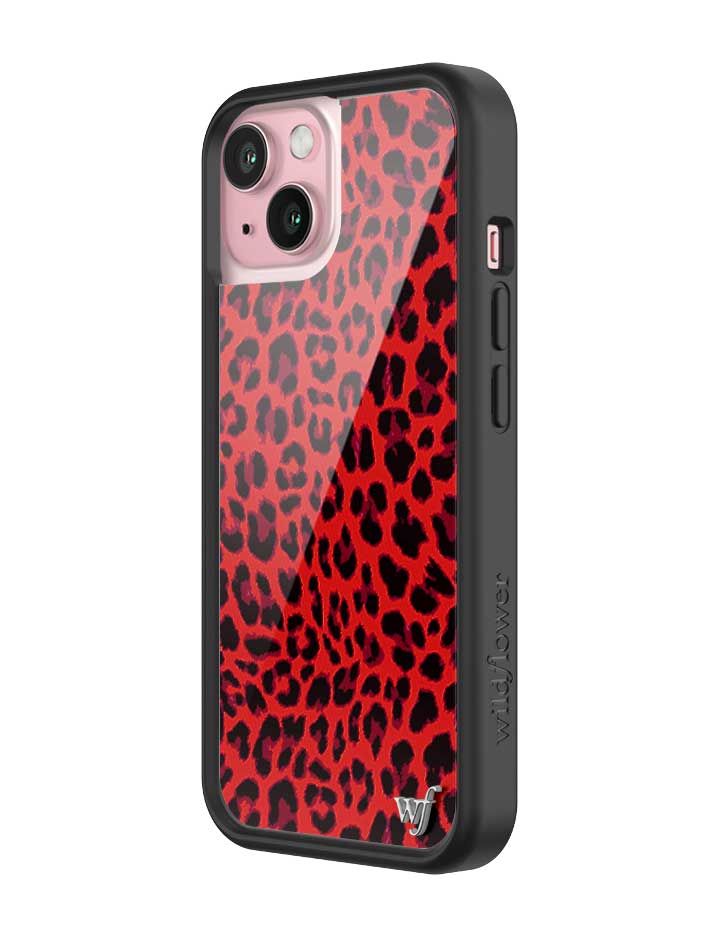 Wildflower iPhone case 15 Red Meow Leopard Cute
