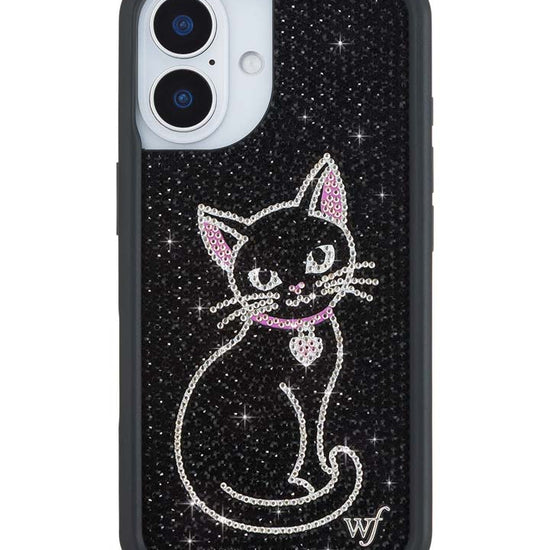Wildflower iPhone case 16 Rhinestone Black Cat Pink Cute