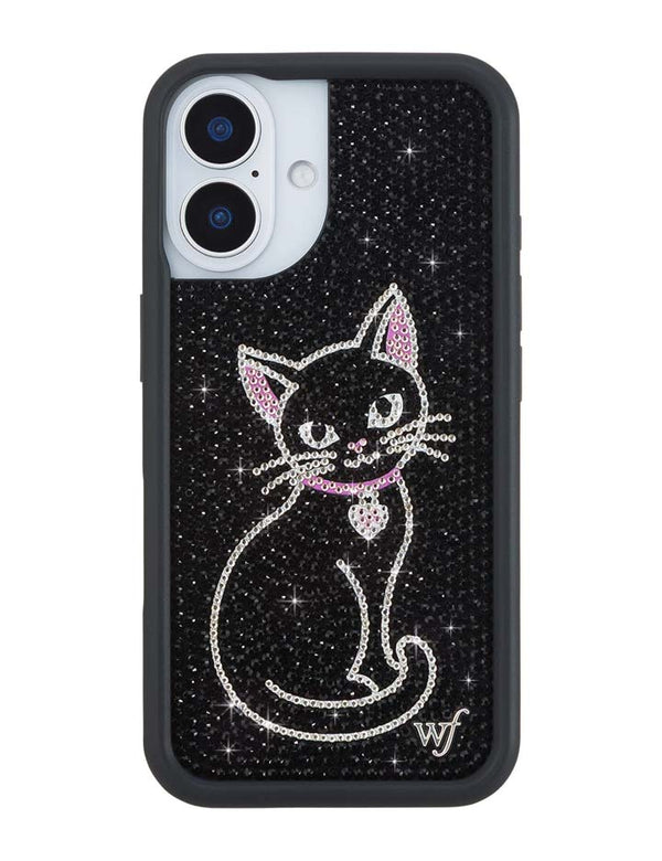 Wildflower iPhone case 16 Rhinestone Black Cat Pink Cute