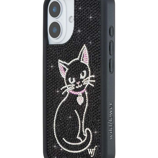 Wildflower iPhone case 16 Rhinestone Black Cat Pink Cute