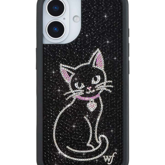 Wildflower iPhone case 17 Rhinestone Black Cat Pink Cute