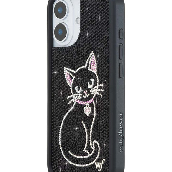 Wildflower iPhone case 17 Rhinestone Black Cat Pink Cute