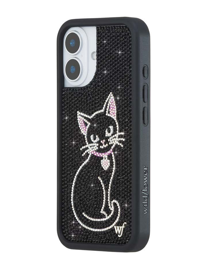 Wildflower iPhone case 17 Rhinestone Black Cat Pink Cute