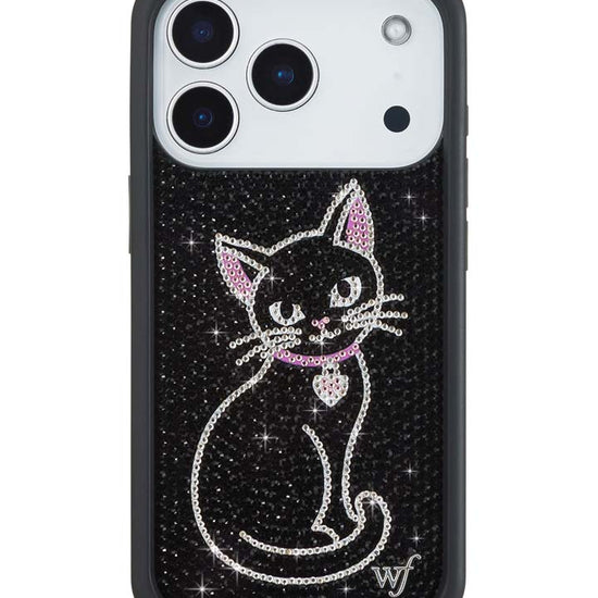 Wildflower iPhone case 17 Pro Rhinestone Black Cat Pink Cute