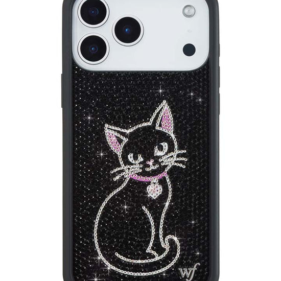 Wildflower iPhone case 17 Pro Max Rhinestone Black Cat Pink Cute