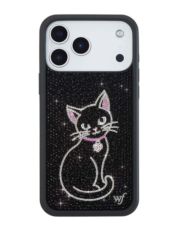 Wildflower iPhone case 17 Pro Max Rhinestone Black Cat Pink Cute