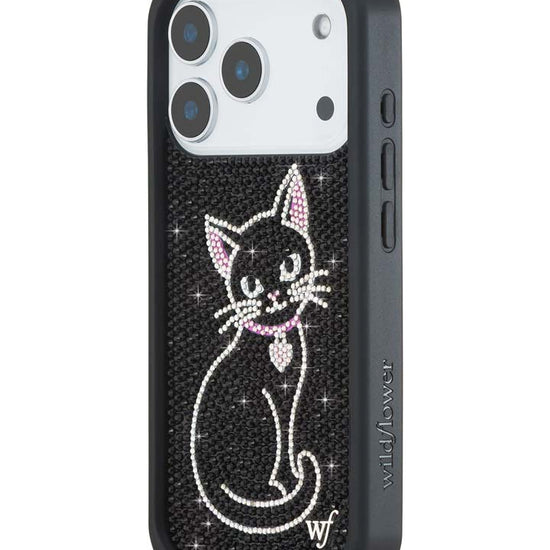 Wildflower iPhone case 18 Pro Rhinestone Black Cat Pink Cute