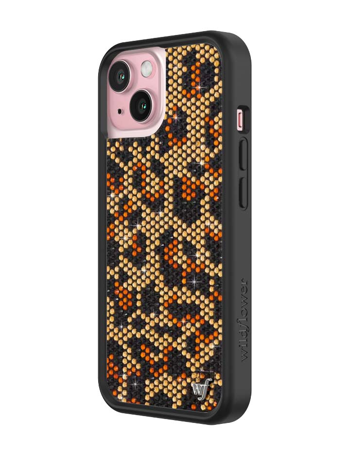 Wildflower iPhone case 15 Rhinestone Meow Brown Cute