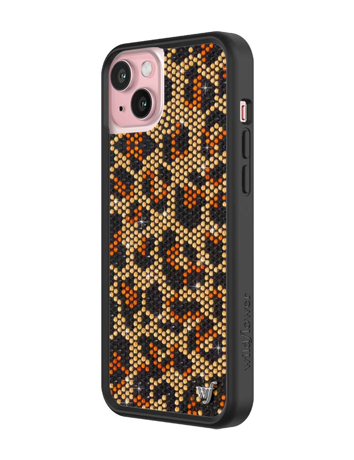 Wildflower iPhone case 15 Plus Rhinestone Meow Brown Cute