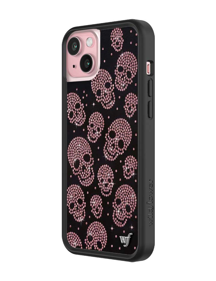 Wildflower iPhone case 15 Plus Better Half with Stas and Vic Rhinestone Skull Black Pink Cute
