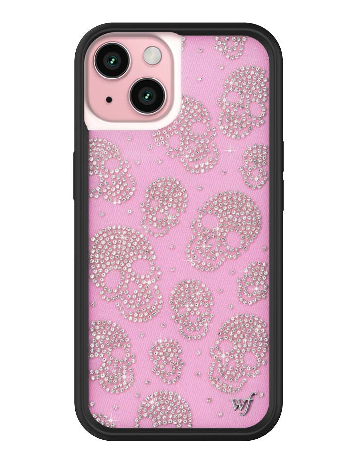 Wildflower iPhone case 15 Better Half with Stas and Vic Rhinestone Skull Pink Clear Silver Cute