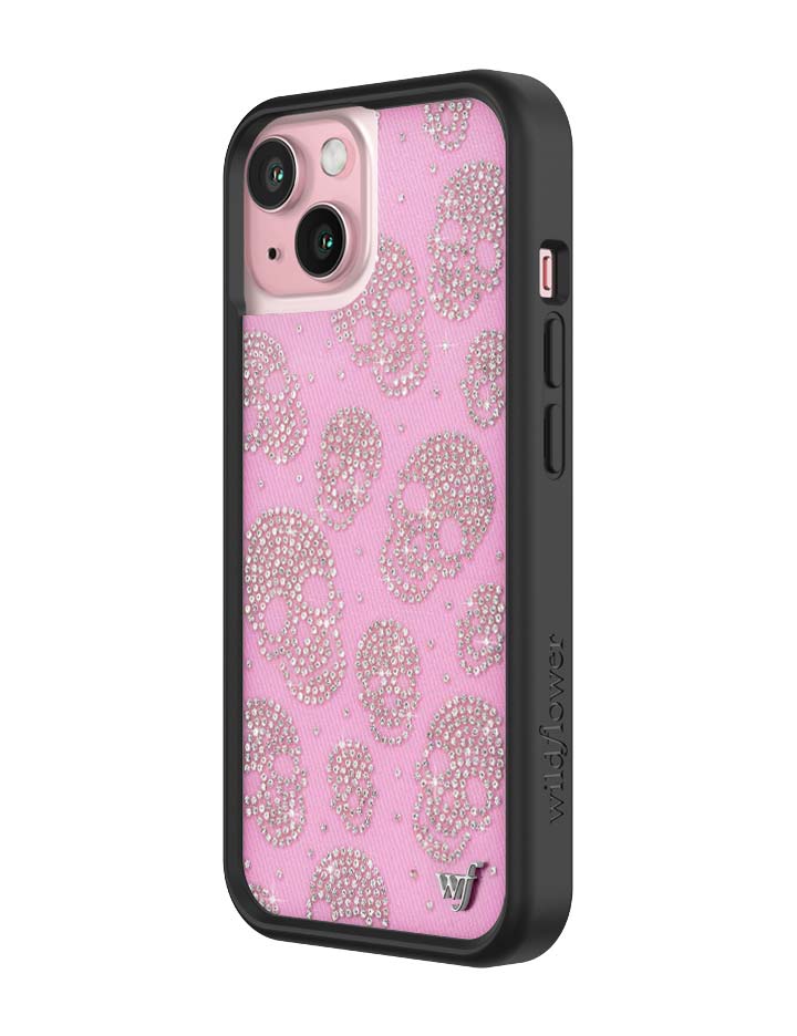 Wildflower iPhone case 15 Better Half with Stas and Vic Rhinestone Skull Pink Clear Silver Cute
