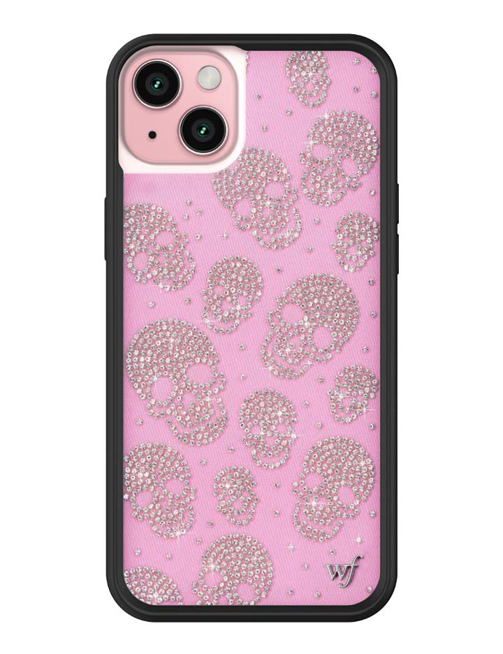 Wildflower iPhone case 15 Plus Better Half with Stas and Vic Rhinestone Skull Pink Clear Silver Cute