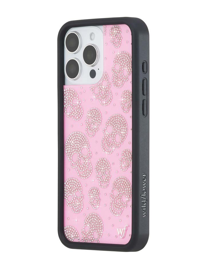 Wildflower iPhone case 15 Pro Max Better Half with Stas and Vic Rhinestone Skull Pink Clear Silver Cute