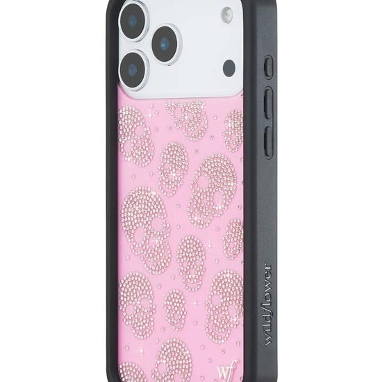 Wildflower iPhone case 18 Pro Max Better Half with Stas and Vic Rhinestone Skull Pink Clear Silver Cute