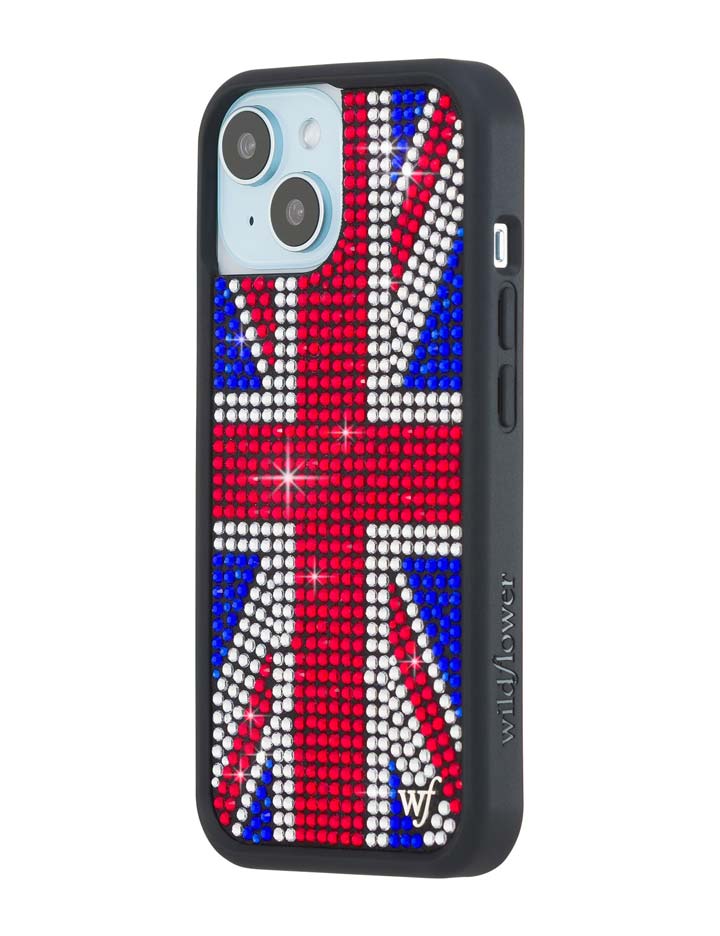 Wildflower iPhone case 15 Rhinestone Union Jack Red Cute