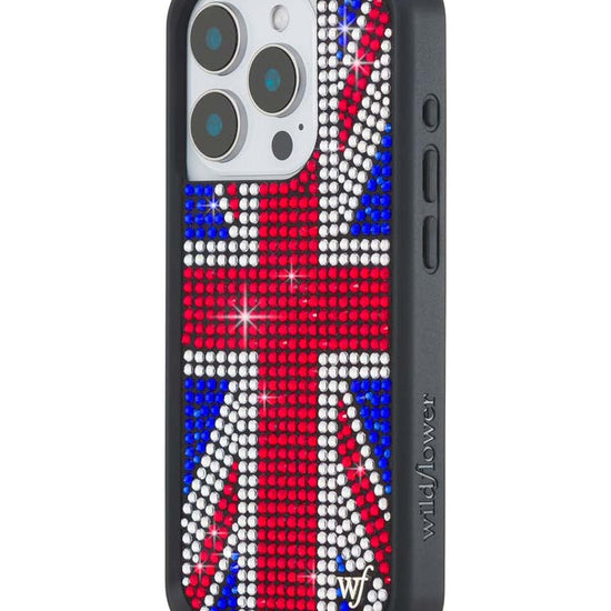 Wildflower iPhone case 15 Pro Rhinestone Union Jack Red Cute