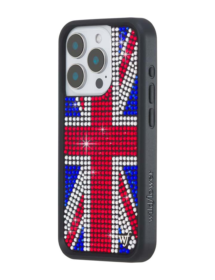 Wildflower iPhone case 15 Pro Rhinestone Union Jack Red Cute